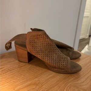 Chic Tan Perforated Block Heel Mules